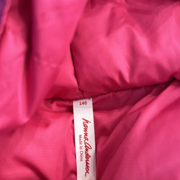 Hanna Andersson reversible kids winter puffer down jacket solid pink/stripe 10